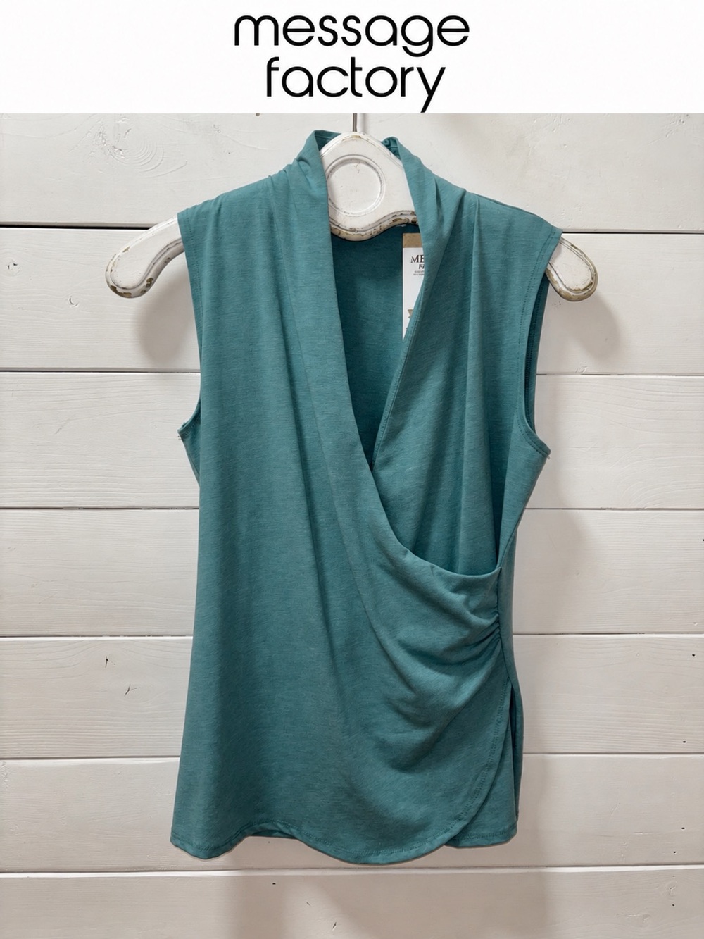 Message Factory Draped Sleeveless Top Teal – Small NWT